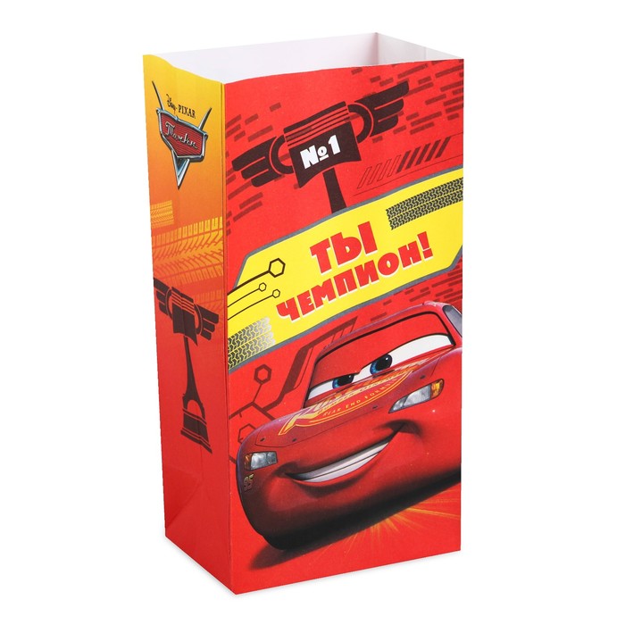 Пакет подарочный без ручек "Ты - чемпион!", Тачки,10 х19.5 х7 см