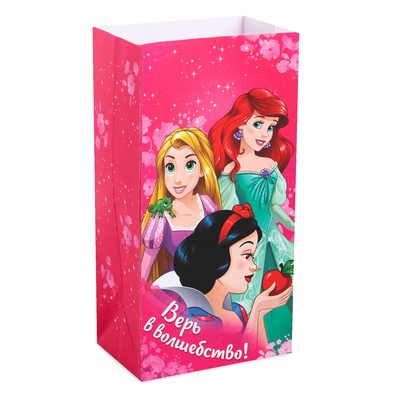 Пакет подарочный без ручек "Верь в волшебство!", Принцессы,10 х19.5 х7 см