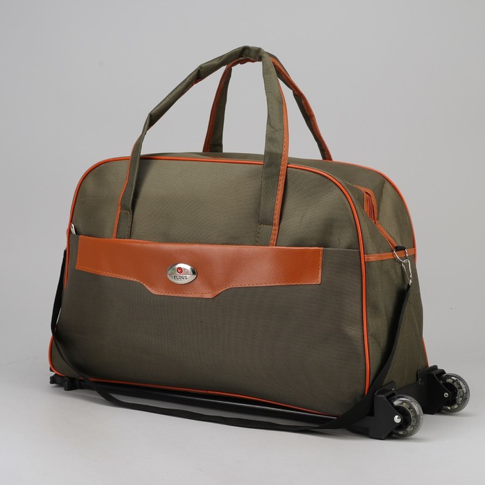 Сумка дорожная на колесах, отдел на молнии, наружный карман, 2 колеса, цвет хаки