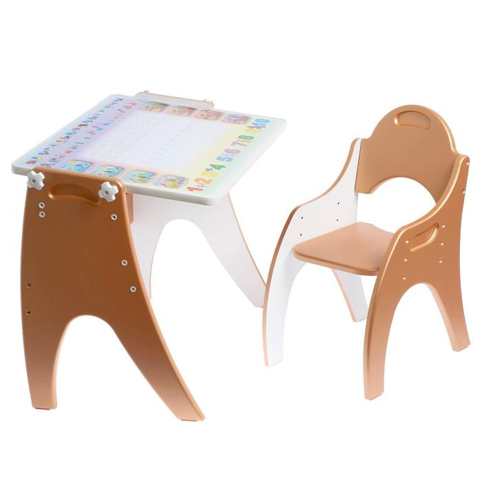 фото Набор детской мебели «буквы-цифры»: парта-мольберт, стульчик, цвет персик жемчужный интехпроект