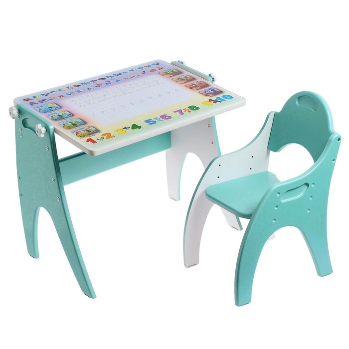 фото Набор детской мебели «буквы-цифры»: парта-мольберт, стульчик, цвет бирюзовый жемчуг интехпроект