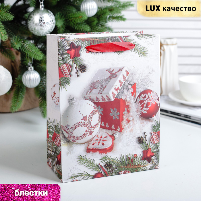Пакет подарочный "Новый Год", люкс, 18 х 9 х 23 см