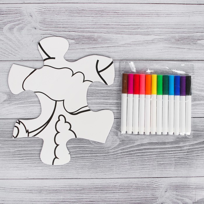 Раскраска-пазл 24 детали "Животные" 12 фломастеров, размер собранного 64 на 90 см