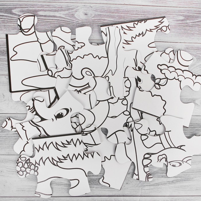 Раскраска-пазл 24 детали "Животные" 12 фломастеров, размер собранного 64 на 90 см