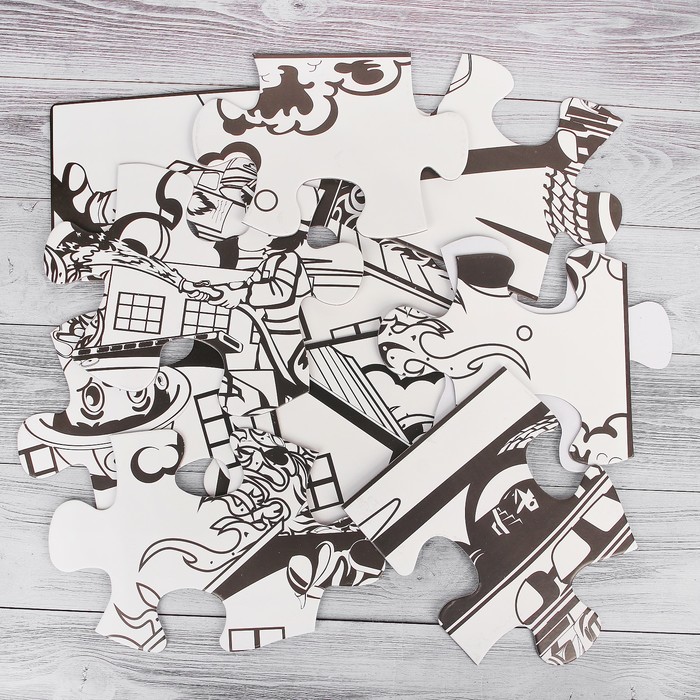 Раскраска-пазл 24 детали "Пожарная команда" 12 фломастеров, размер собранного 64 на 90 см