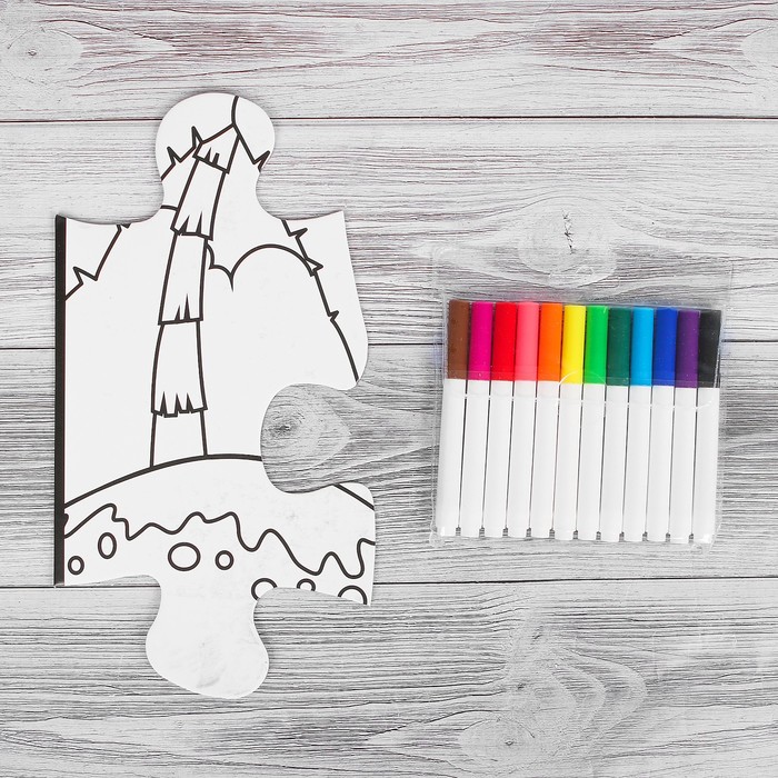 Раскраска-пазл 24 детали "Травоядные динозавры"12 фломастеров, размер собранного 64 на 90 см 35275