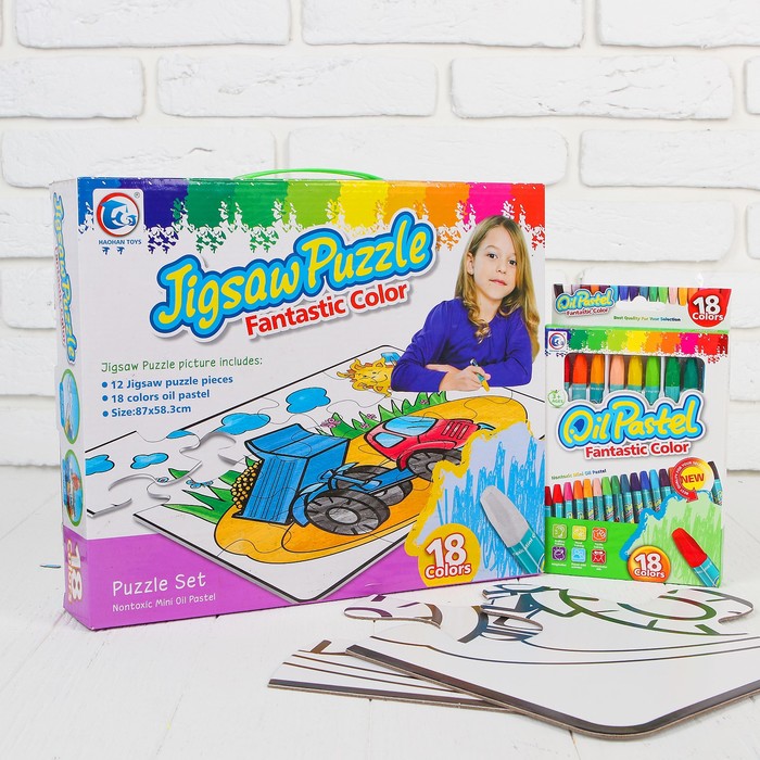 Раскраска-пазл 12 деталей "Самосвал" пастель 18 шт, размер собранного 87 на 53,3 см