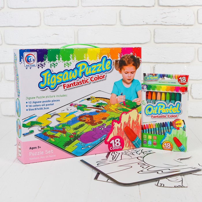 Раскраска-пазл 12 деталей "Звери" пастель 18 шт, размер собранного 87 на 53,3 см