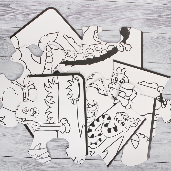 Раскраска-пазл 12 деталей "Звери" пастель 18 шт, размер собранного 87 на 53,3 см