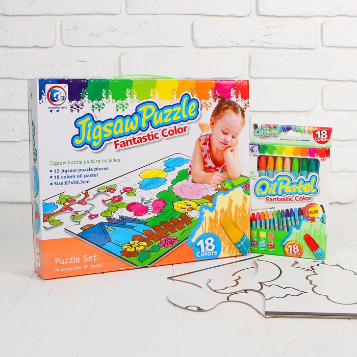 Раскраска-пазл 12 деталей "Ферма" пастель 18 шт, размер собранного 87 на 53,3 см