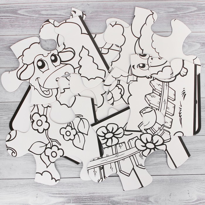 Раскраска-пазл 12 деталей "Ферма" пастель 18 шт, размер собранного 87 на 53,3 см