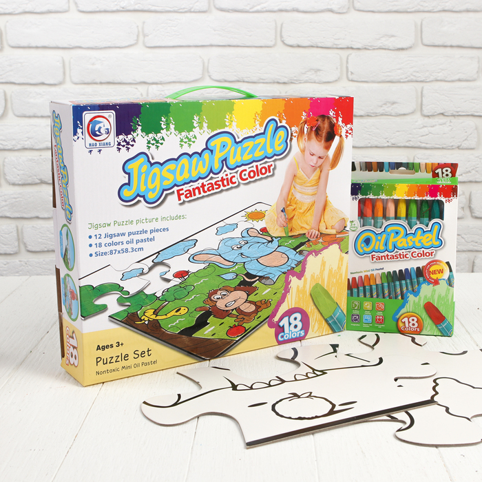 Раскраска-пазл 12 деталей "Животные" пастель 18 шт, размер собранного 87 на 53,3 см