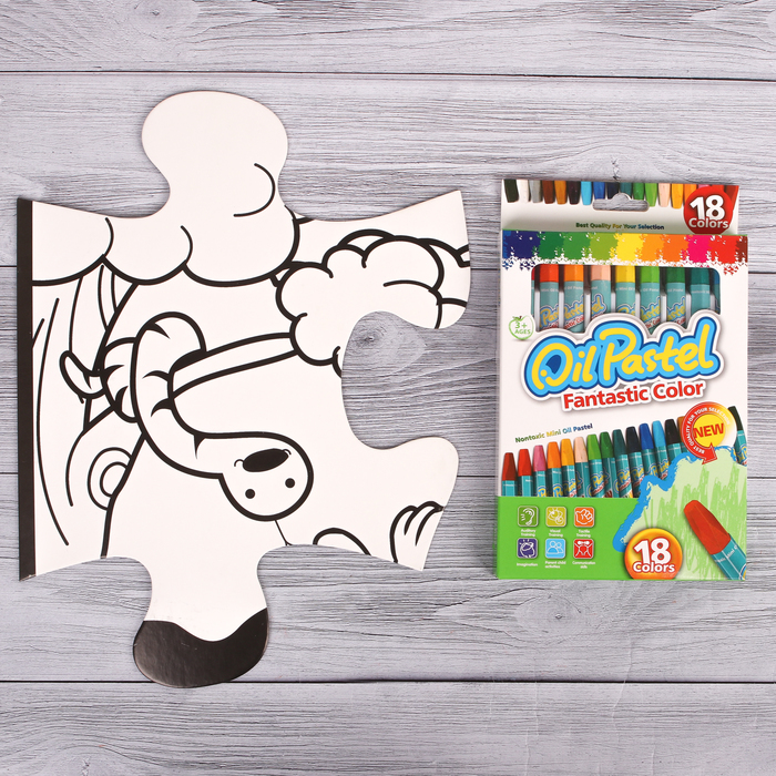 Раскраска-пазл 12 деталей "Животные" пастель 18 шт, размер собранного 87 на 53,3 см