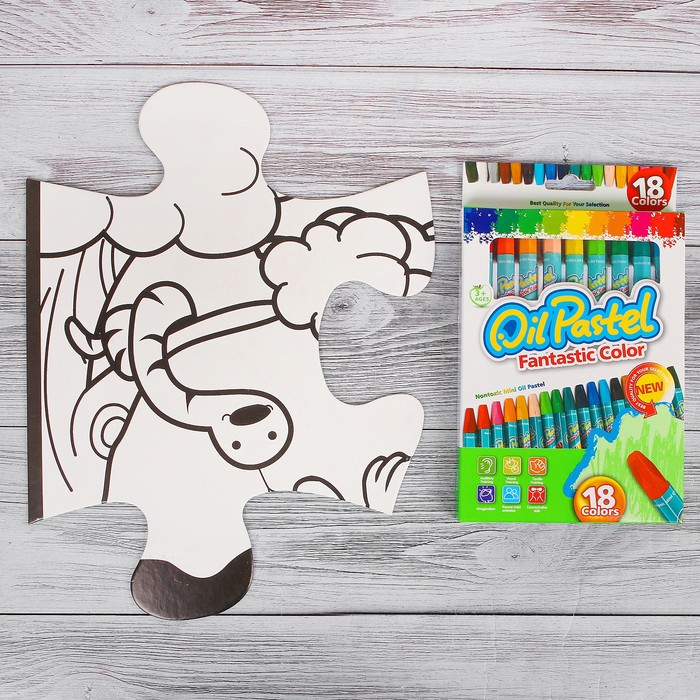 Раскраска-пазл 12 деталей "Животные" пастель 18 шт, размер собранного 87 на 53,3 см