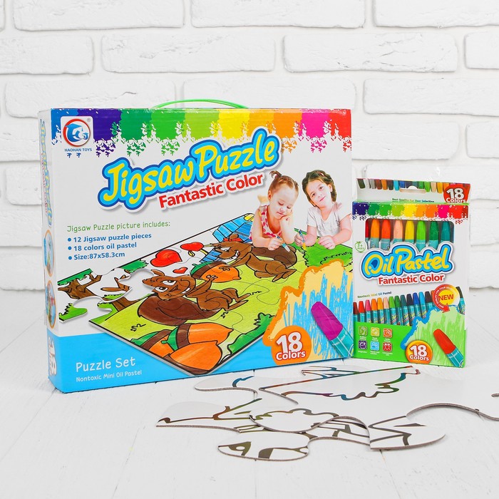 Раскраска-пазл 12 деталей "Белочки" пастель 18 шт, размер собранного 87 на 53,3 см