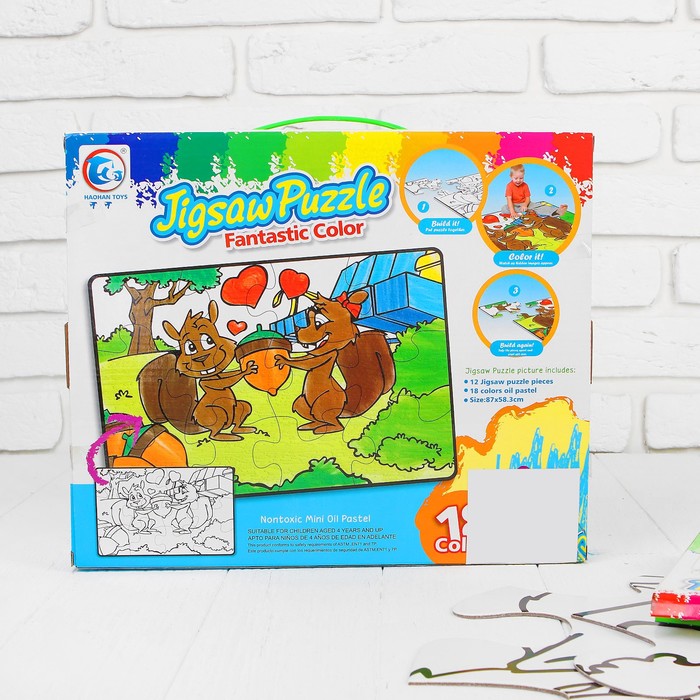 Раскраска-пазл 12 деталей "Белочки" пастель 18 шт, размер собранного 87 на 53,3 см