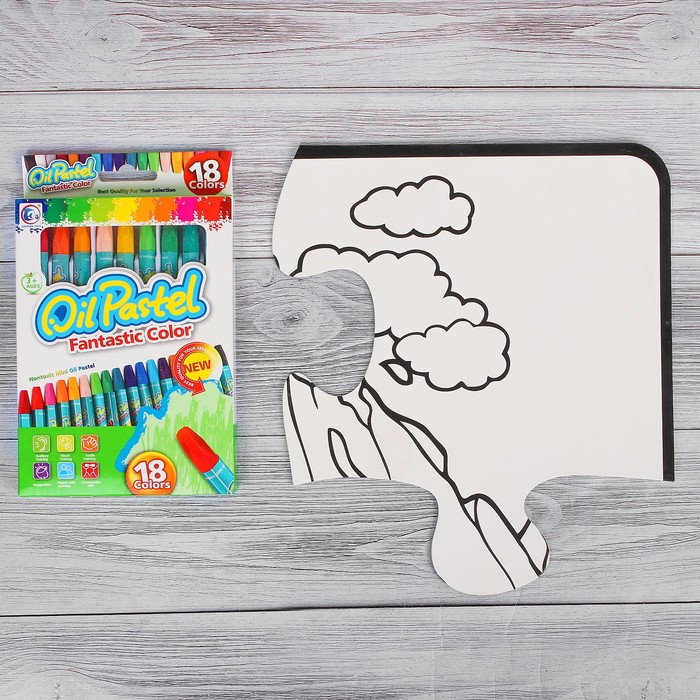 Раскраска-пазл 12 деталей "Динозавры и вулкан" пастель 18шт, размер собранного 87 на 53,3 см 35275