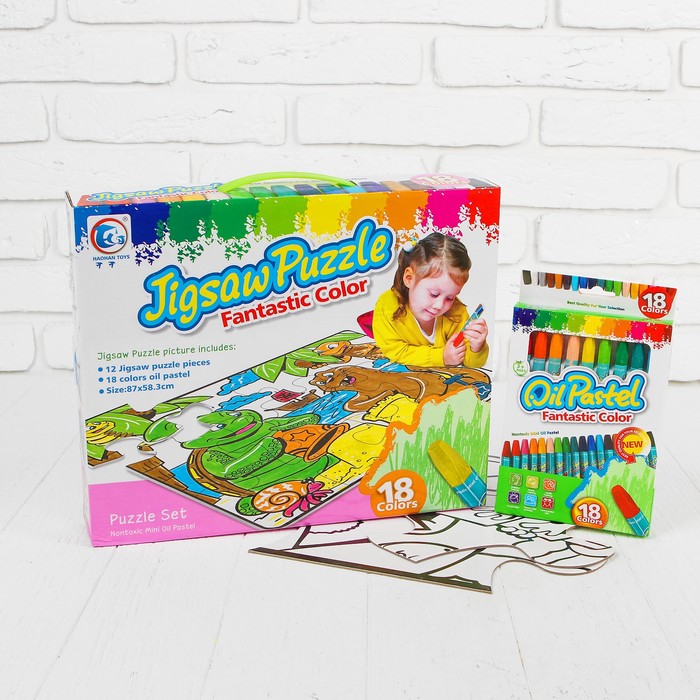 Раскраска-пазл 12 деталей "Друзья в песочнице" пастель 18шт, размер собранного 87 на 53,3 см 35275