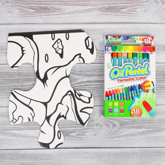 Раскраска-пазл 12 деталей "Забавы динозавров" пастель 18 шт, размер собранного 87 на 53,3 см 35275