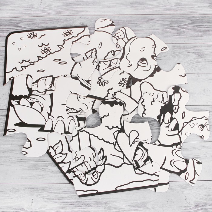 Раскраска-пазл 12 деталей "Забавы динозавров" пастель 18 шт, размер собранного 87 на 53,3 см 35275