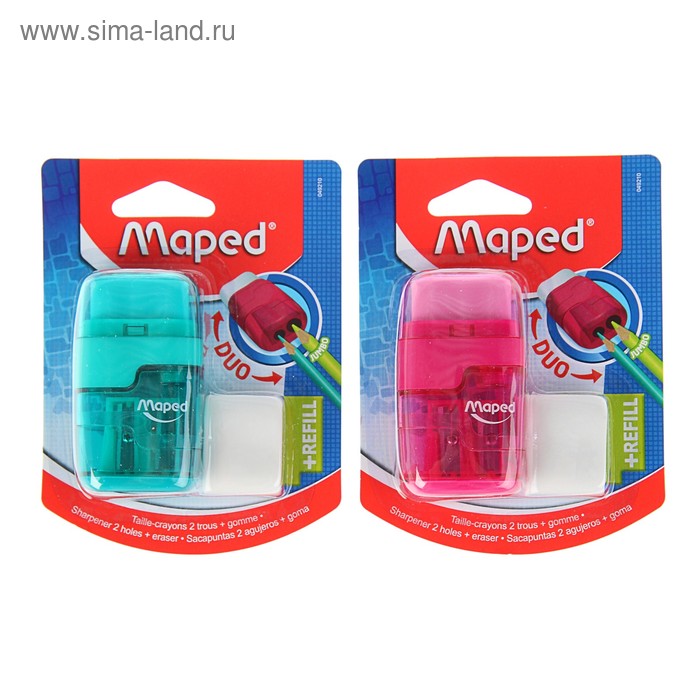 фото Точилка 2 отверстия с контейнером maped connect, с ластиком, блистер, микс