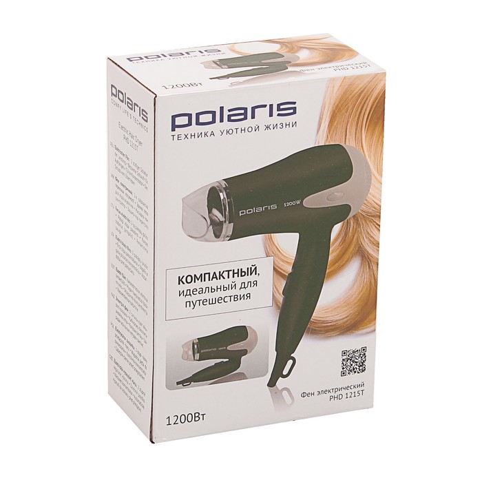 Фен Polaris PHD 1215T, 1200 Вт, 2 режима, черный