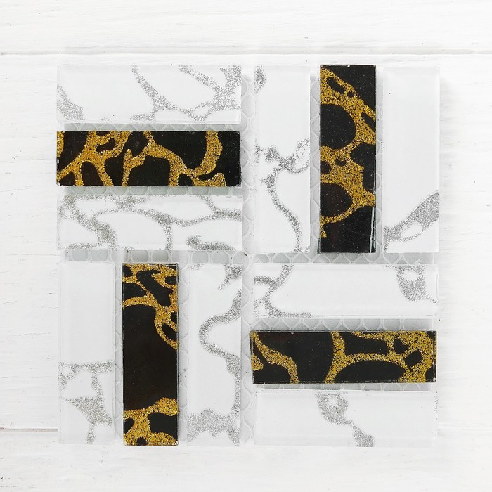 Мозаика стеклянная на клеевой основе №20, цвет белый с черным