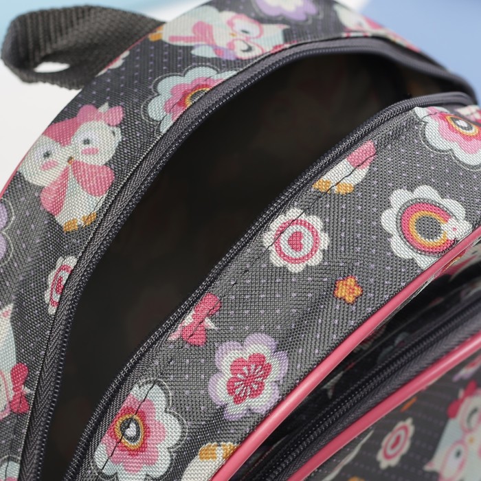 Рюкзак детский "Совы в очках", отдел на молнии, наружный карман, цвет серый