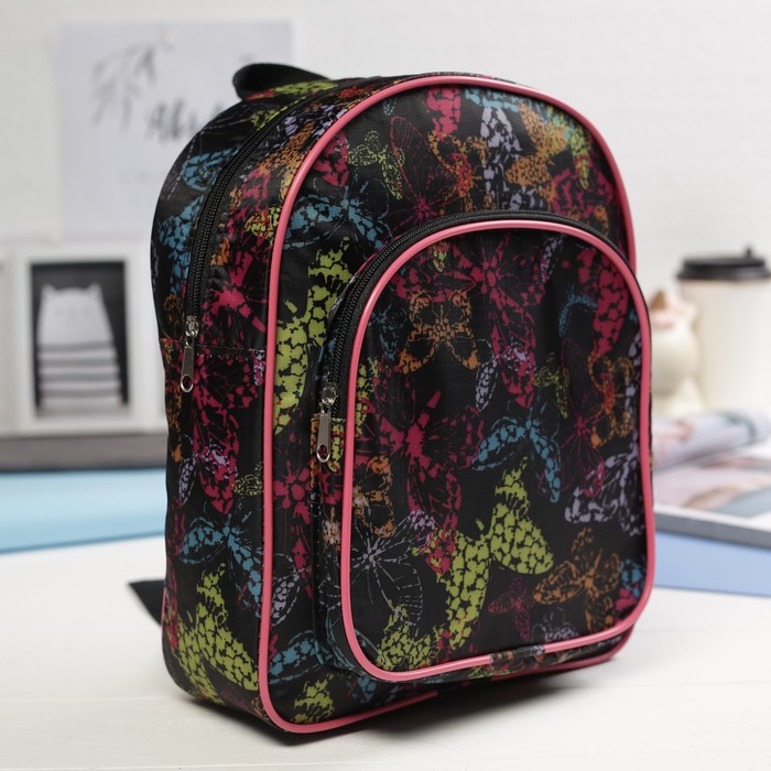 Рюкзак детский "Бабочки", отдел на молнии, наружный карман, цвет чёрный