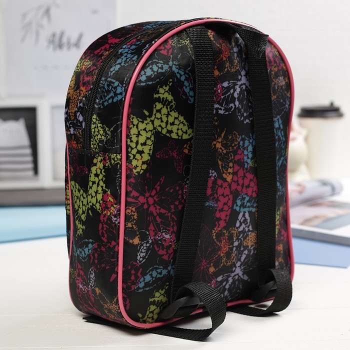 Рюкзак детский "Бабочки", отдел на молнии, наружный карман, цвет чёрный