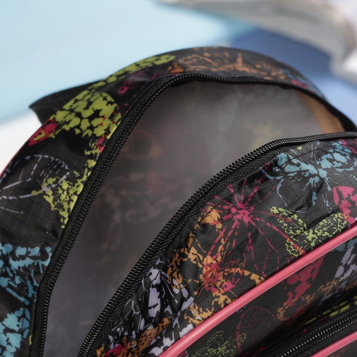 Рюкзак детский "Бабочки", отдел на молнии, наружный карман, цвет чёрный