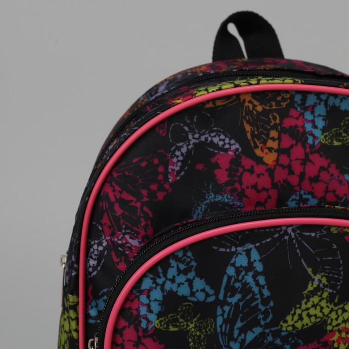 Рюкзак детский "Бабочки", отдел на молнии, наружный карман, цвет чёрный