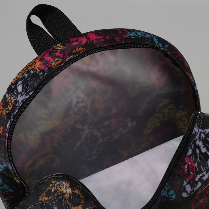 Рюкзак детский "Бабочки", отдел на молнии, наружный карман, цвет чёрный