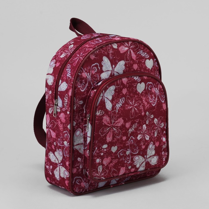 Рюкзак детский "Бабочки", отдел на молнии, наружный карман, цвет бордовый