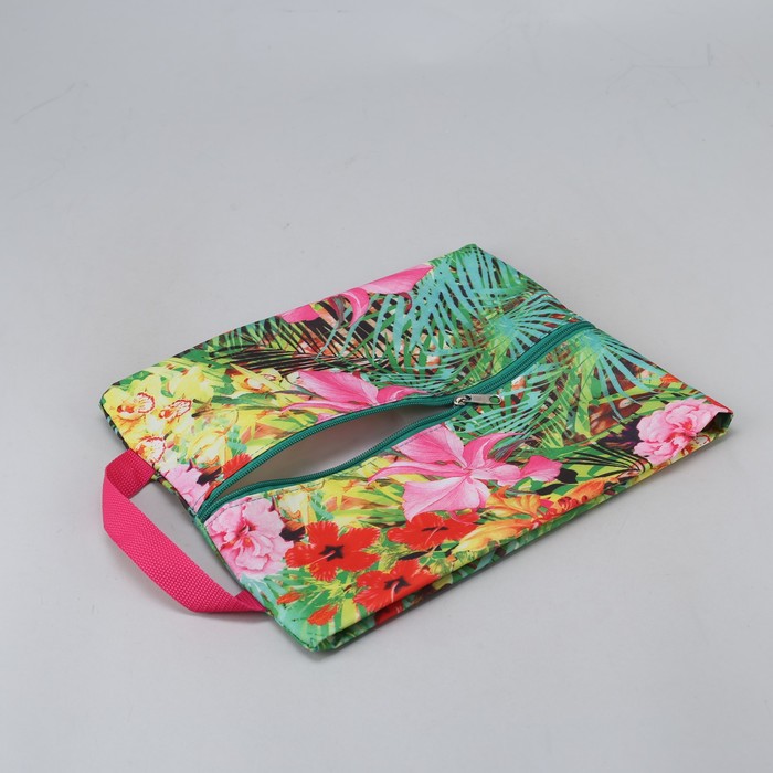 Сумка для обуви "Цветы", отдел на молнии, цвет зелёный/розовый