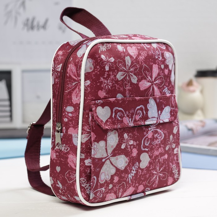 Рюкзак детский "Бабочки", отдел на молнии, наружный карман, цвет бордовый