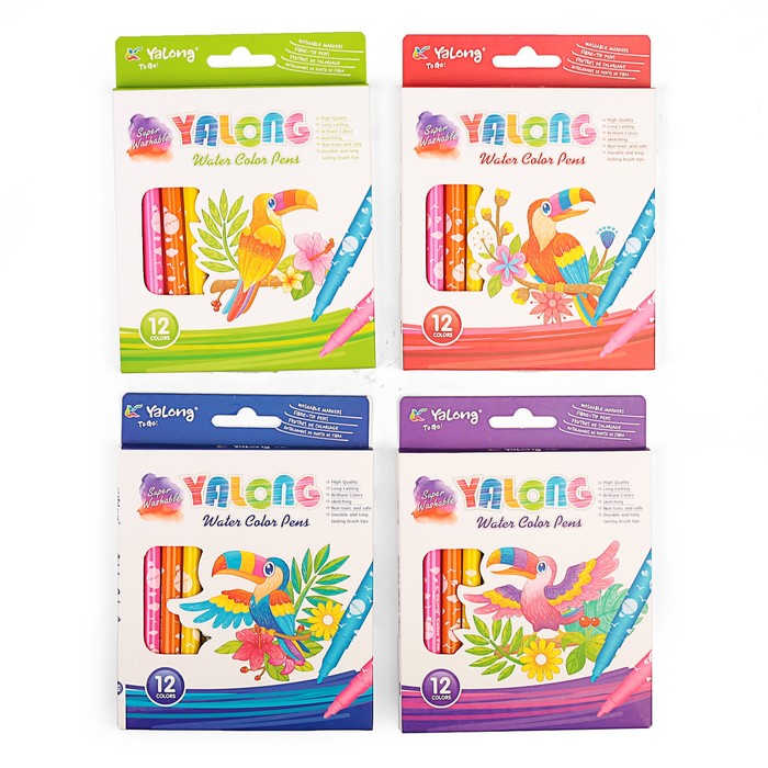 Фломастеры 12цв в картонной коробке Yalong вентилируемый колпачок МИКС