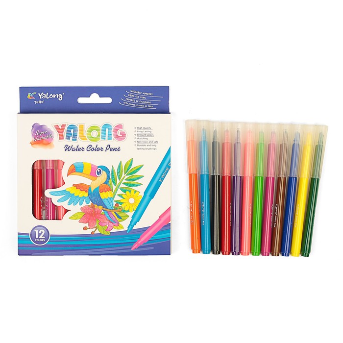 Фломастеры 12цв в картонной коробке Yalong вентилируемый колпачок треугольные МИКС