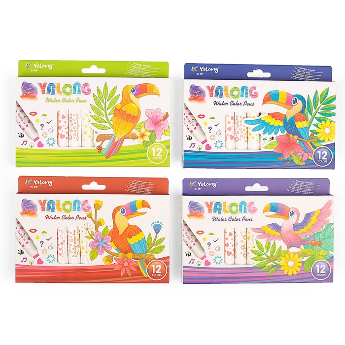 Фломастеры 12цв ТОЛСТЫЕ с печатями в картонной коробке Yalong вентилируемый колпачок МИКС