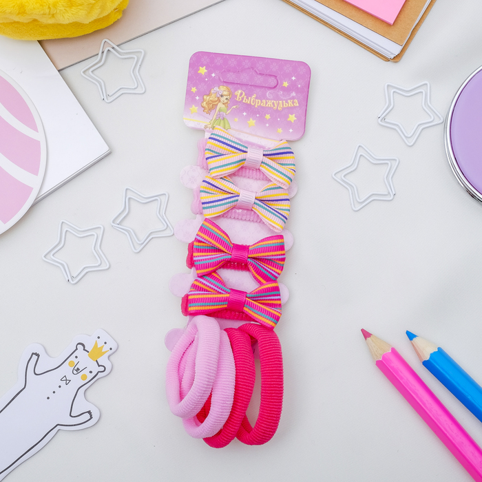 Резинка для волос "Бантик" набор 8 шт полосочка
