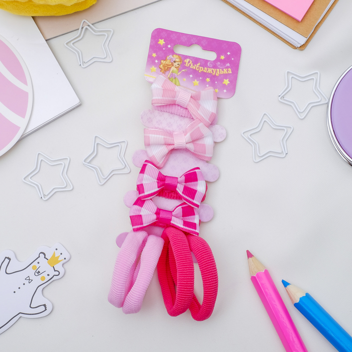 Резинка для волос "Бантик" набор 8 шт клетка