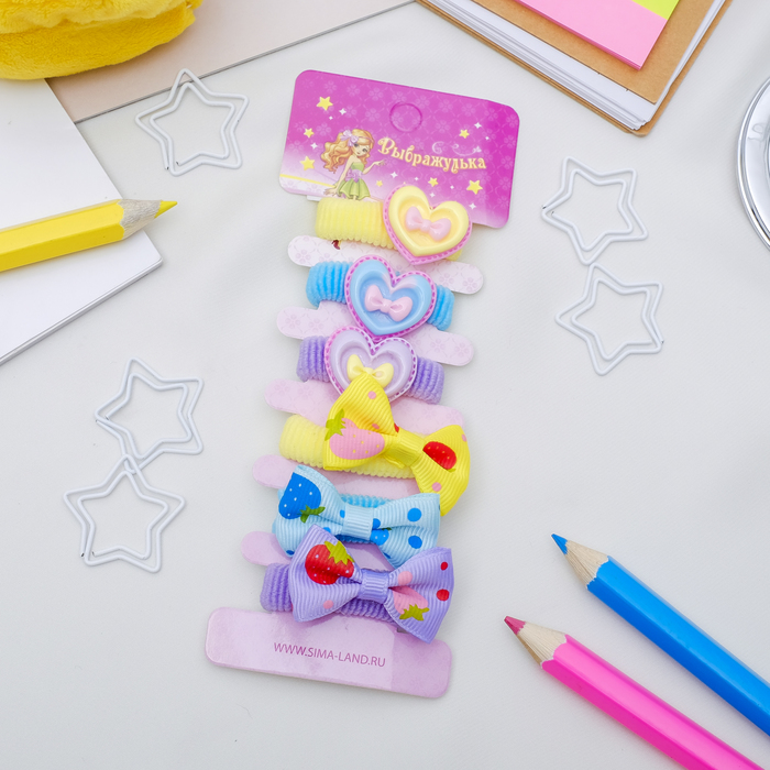 Резинка для волос "Детский каприз" набор 6 шт сердечко