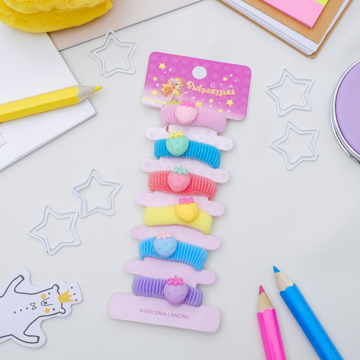 Резинка для волос "Детский каприз" набор 6 шт клубничка