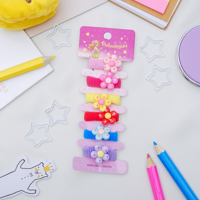 Резинка для волос "Детский каприз" набор 6 шт цветок горох