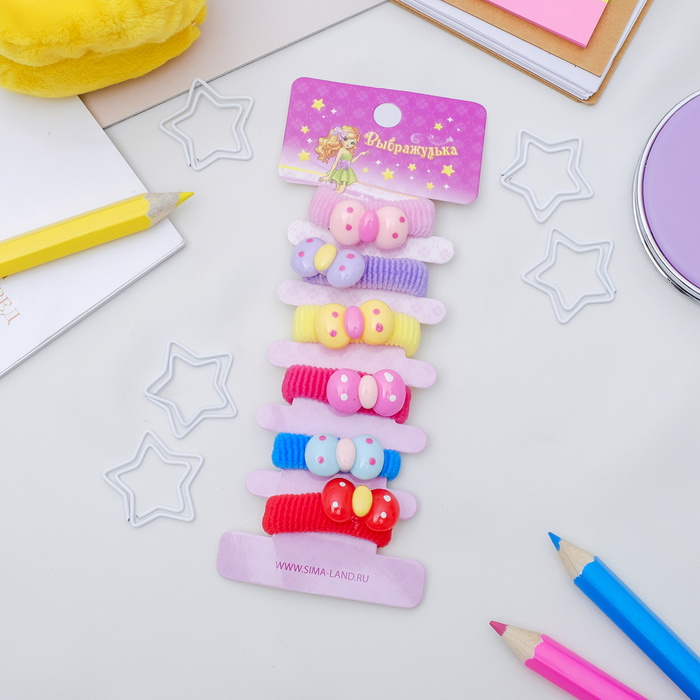 Резинка для волос "Детский каприз" набор 6 шт бантик горох