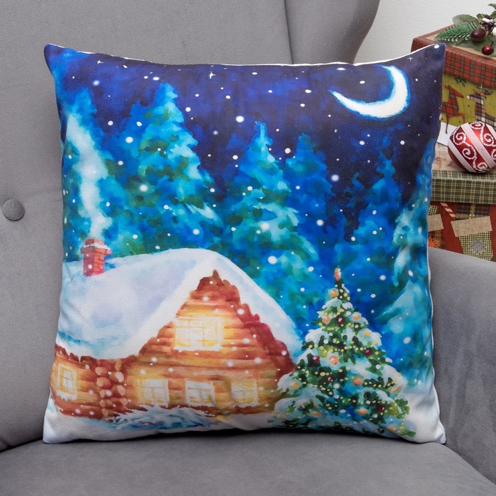 Наволочка декоративная Collorista "Домик в лесу" 45 х 45 см, велюр, 100% п/э