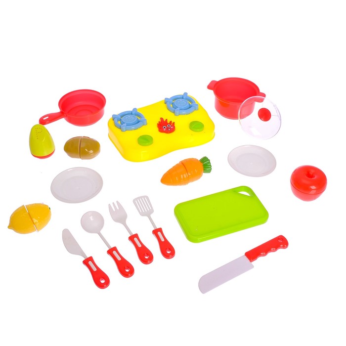 Набор посуды "Учимся готовить" с плитой и продуктами на липучке