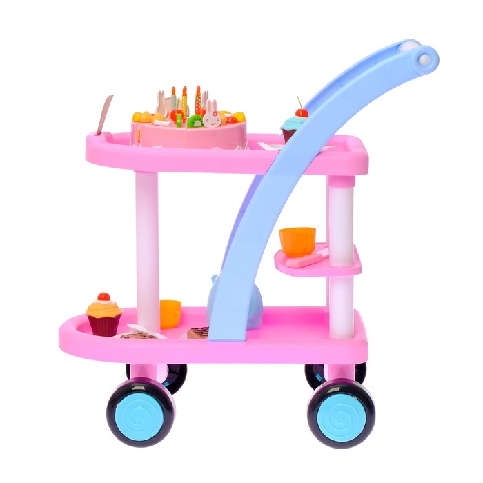 Игровой набор посуды с продуктами "Тележка для именинника", 60 предметов