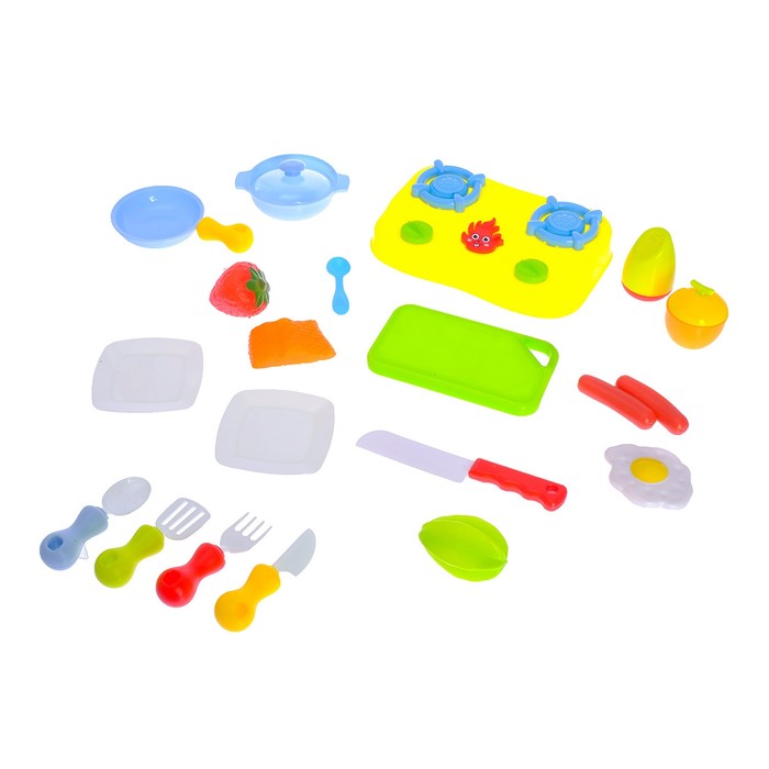 Набор продуктов в корзинке "Поварёнок" с посудой и плитой, 19 предметов