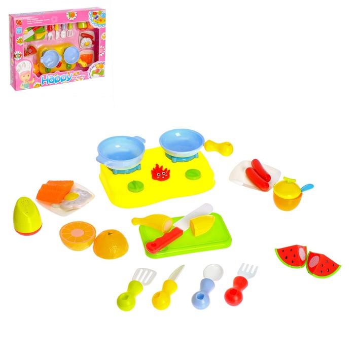 Набор посуды "Весёлый повар" с продуктами на липучке, 20 предметов